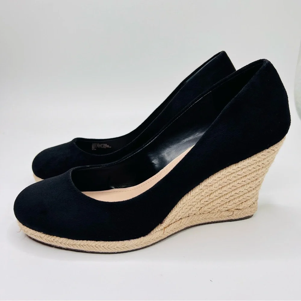 Charles by Charles David Black Faux Suede Espadrille Wedge Pumps